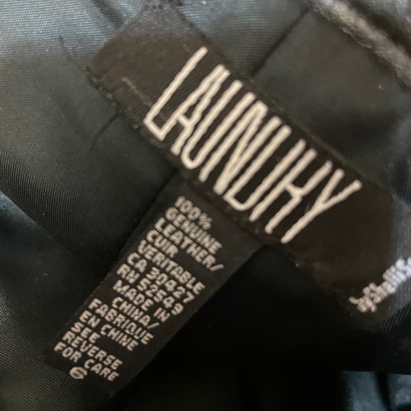 Laundry by Shelli Segal size 6 Black Leather Pencil skirt with ruffle - Picture 4 of 6